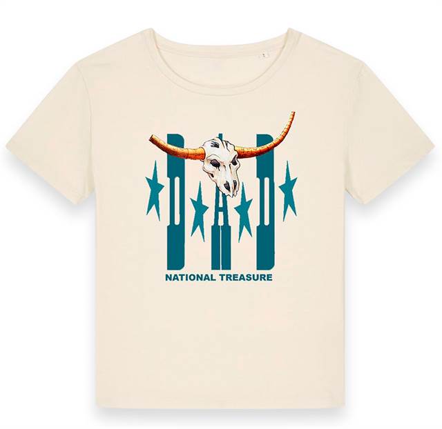 Råhvid D-A-D T-shirt, dame - 'Molly med Guldhorn'  i økologisk bomuld