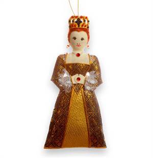 Dronning fra renæssancen i tekstil og guldtråd - håndlavet. Køb 2 stk. for 200 kr.