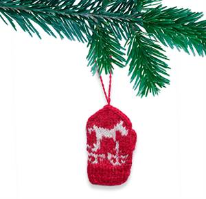 Strikkekit - rød mini-vante til juletræet med solvognsmotiv